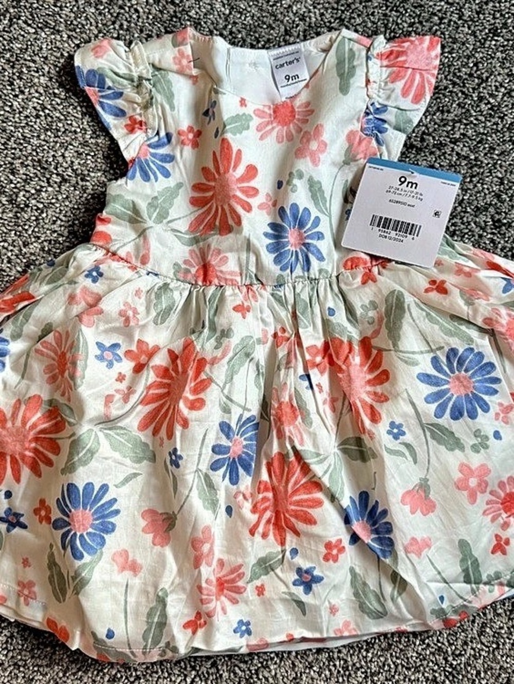Carter's Baby Floral Flutter Dress with Diaper Cover White & Pink 9M